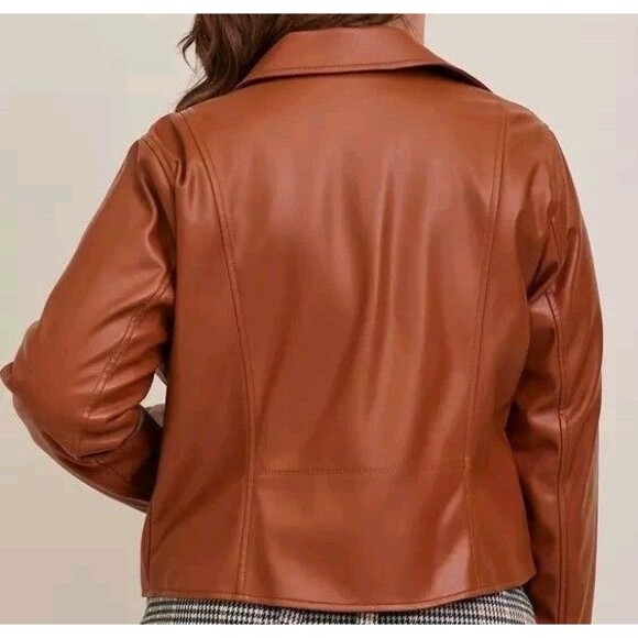 Torrid Size 3x Cognac Brown Faux Leather Asymmetrical Moto Jacket - Picture 4 of 14